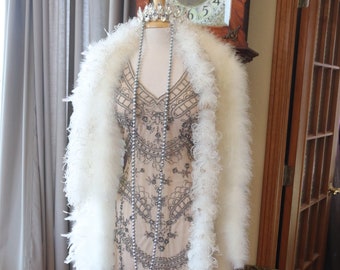 1920s 1930s style flapper beaded dress beaded Champagne pewter Downton Abbey art deco dress party dress