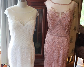 Plus size beaded flapper wedding dress great gatsby white beaded Downton Abbey