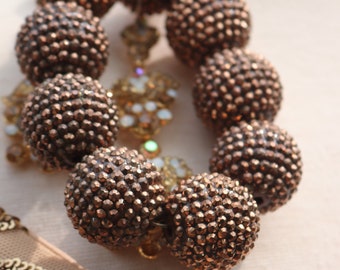Chocolate round beaded bangle bracelet bronze