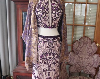 Purple Beaded 2pcs art deco style bridal gown bridesmaids dress