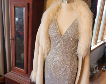 Platinum Silver Beaded Gatsby Wedding Evening Miss Fisher 1920s flapper beaded party gown