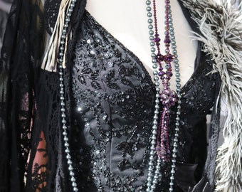 SALE Lavish beadwork in art deco style on the ultimate Flapper wedding dress. Black remarkable gown!