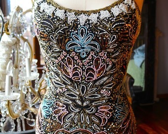 Black sequin Beaded Art Deco Alternative beaded gown Gatsby fairy castle wedding