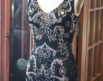 1920s flapper beaded 1920s inspired art deco gold silver black cocktail dress