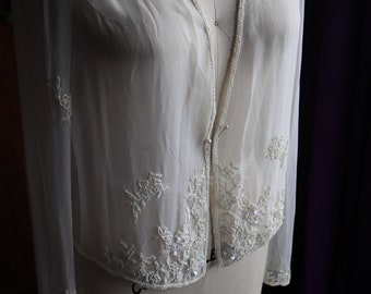 Ivory white  beaded 1920s art deco vintage inspired miss fisher Beaded jacket coat wrap