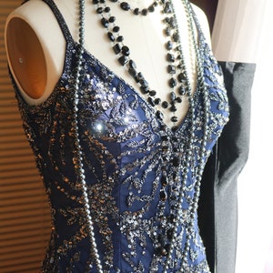 Flapper Navy Black Beaded Gatsby Art Deco 1920s Evening Sexy Gown Party ...