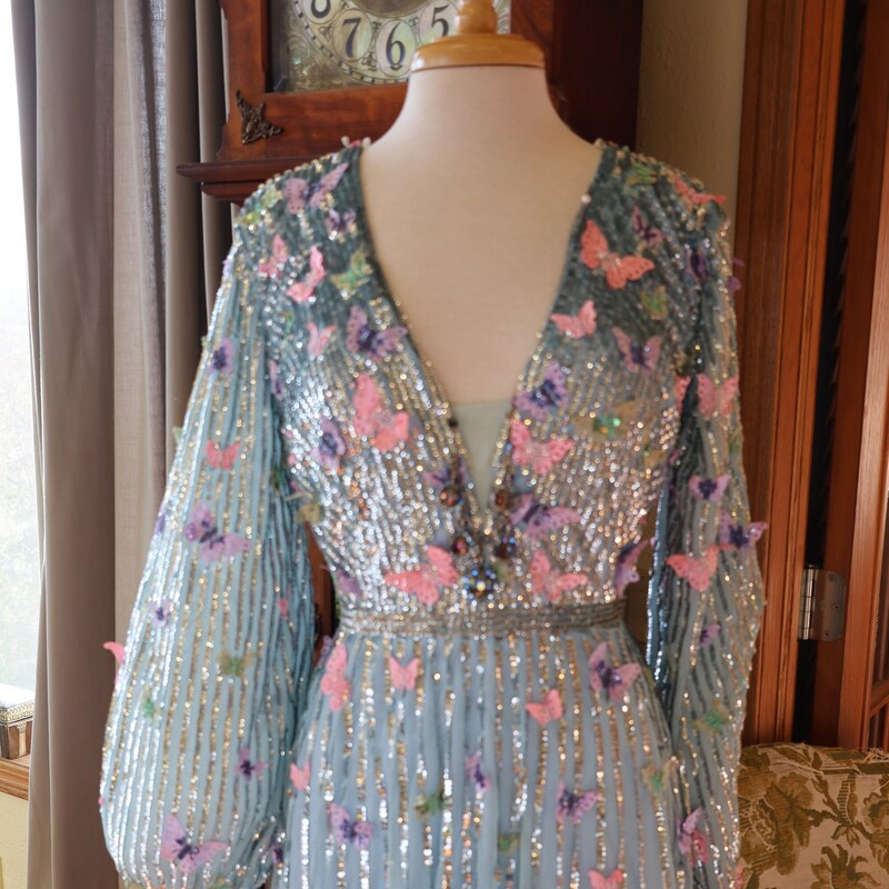 Butterfly Print Draped-Sleeve Gown main image 1