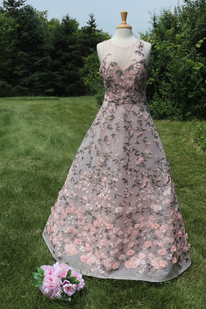 Pink Floral Wedding Dress Pink Flower Bridal Callgown Garden Etsy