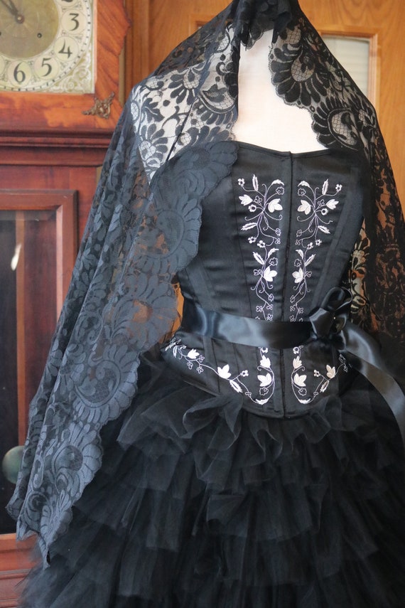 BLACK Wedding Bustier Corset Bridal Steampunk Victorian Vampire