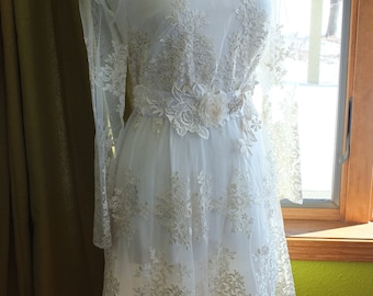 Lace short wedding dress sleeves reception dress wedding rehearsal dress beach wedding