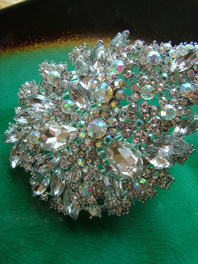 Sparkling Auroura Borealis Rhinestone Hair Comb Wedding Tiara image 3