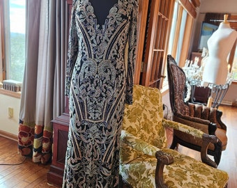 Flapper 1920s 1930s multicolored beaded wedding mother of bride long sleeve modest evening gown