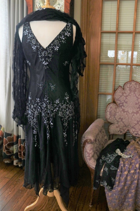 1920s style flapper beaded dress black Downton Abb