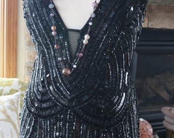 1920s Miss Fisher inspired Flapper sequinned wedding dress Downton abbey bridal gown black backless sexy bridal sz 10-14