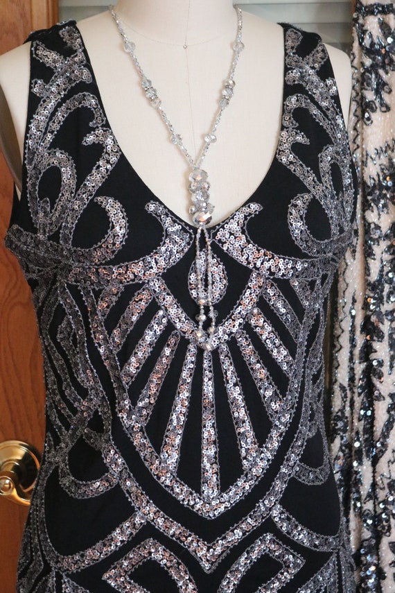 Black silver  1920s 1930s style flapper beaded dr… - image 2