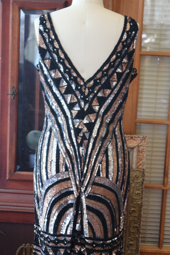 1920s style flapper FRINGE beaded dress black cop… - image 2