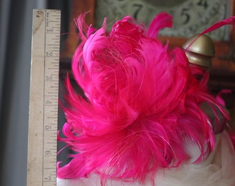 HOT PINK Feathered large wedding hairpiece headband tiara veil wedding veil seven in diameter ivory red hot pink turquoise