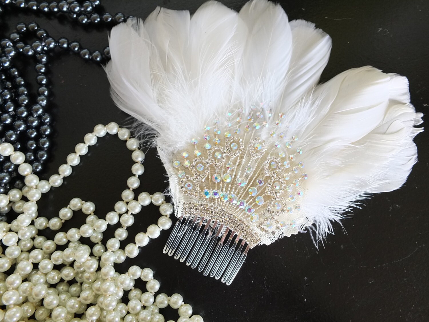 Flapper 1920s feather and rhinestone wedding headpiece | Etsy