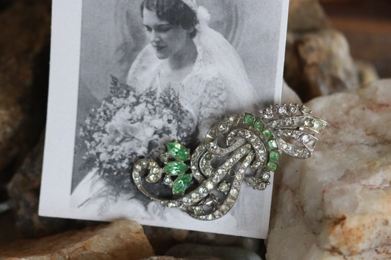 Antique Art deco rhinestone green Wedding dress b… - image 1