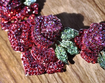 Amazing 1980s crystal red rose necklaces aurora borealis beads red beads stones wedding flapper great gatsby jewelry art deco wedding