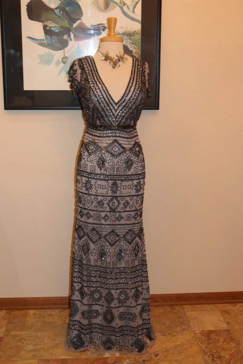 Platinum Egyptian bead 1920s style beaded gown reception dress | Etsy