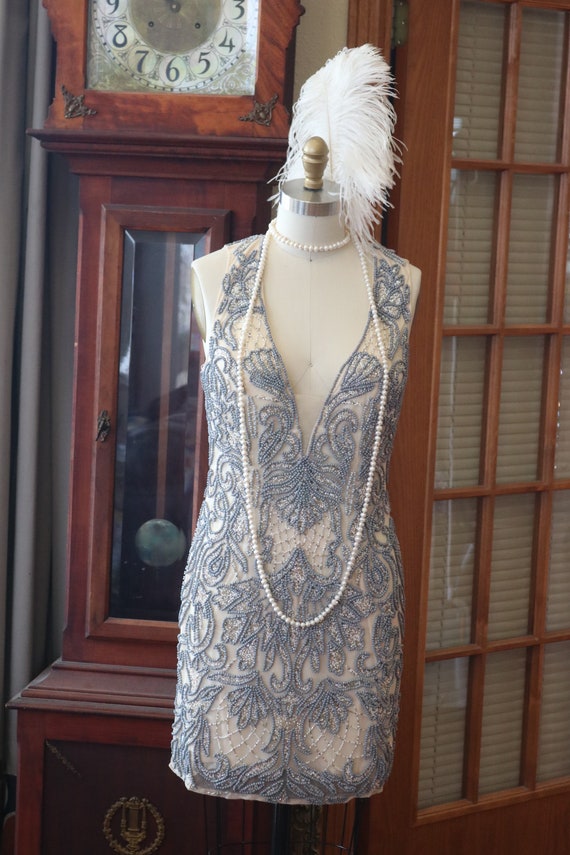 1920s 1930s style flapper beaded dress beaded Dow… - image 1