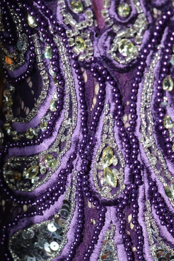 PURPLE Rhinestone FLAPPER Cleopatra 1920s Dress Beaded Lace Party