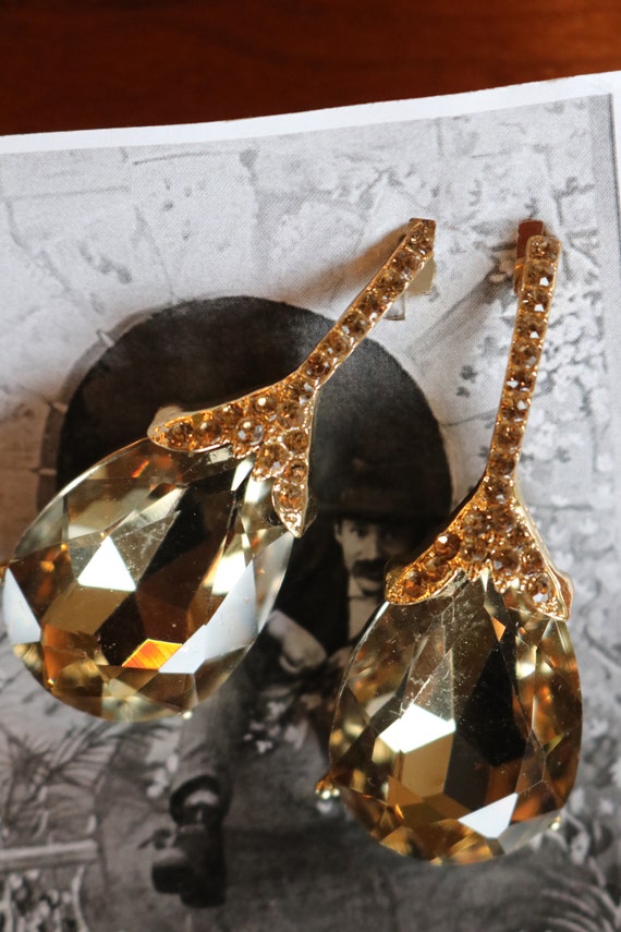 Caramel crystal earrings wedding dress evening go… - image 3