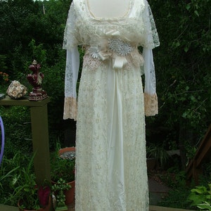 Bridgerton styled Wedding dress Vintage inspired empire waistline renaissance style fantasy gown antique laces image 1