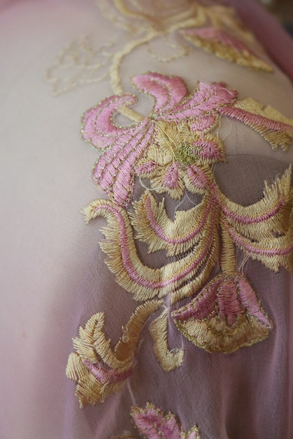 Antique pink embroidered shawl wrap scarf Indian … - image 3