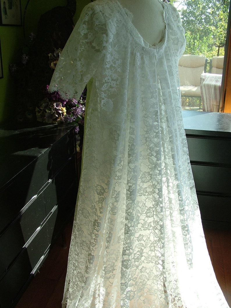 Wedding dress glorious 1960s lace wedding coat satin sheath gown empire wasitline bridal gown image 4