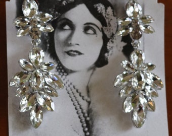 Wedding earrings rhinestone chandelier earring art deco jewelry 1920s 1930s great gatsby downton abbey rhinestone