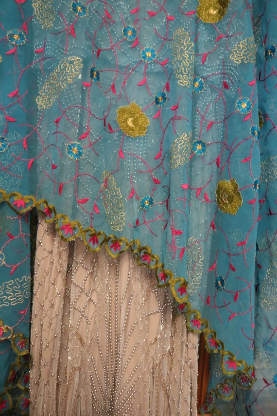 Antique blue multicolored embroidered shawl wrap … - image 3