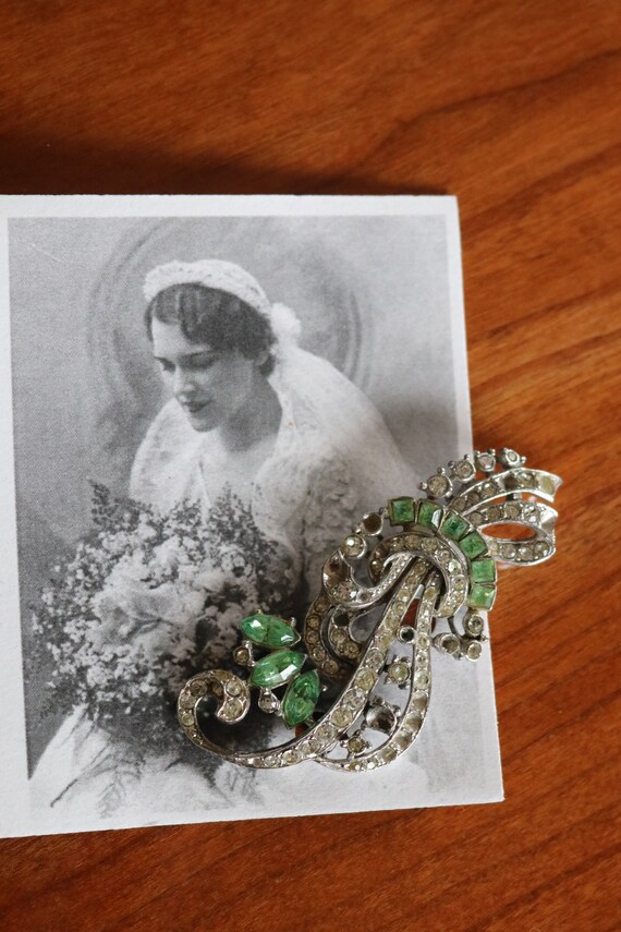 Antique Art deco rhinestone green Wedding dress b… - image 2