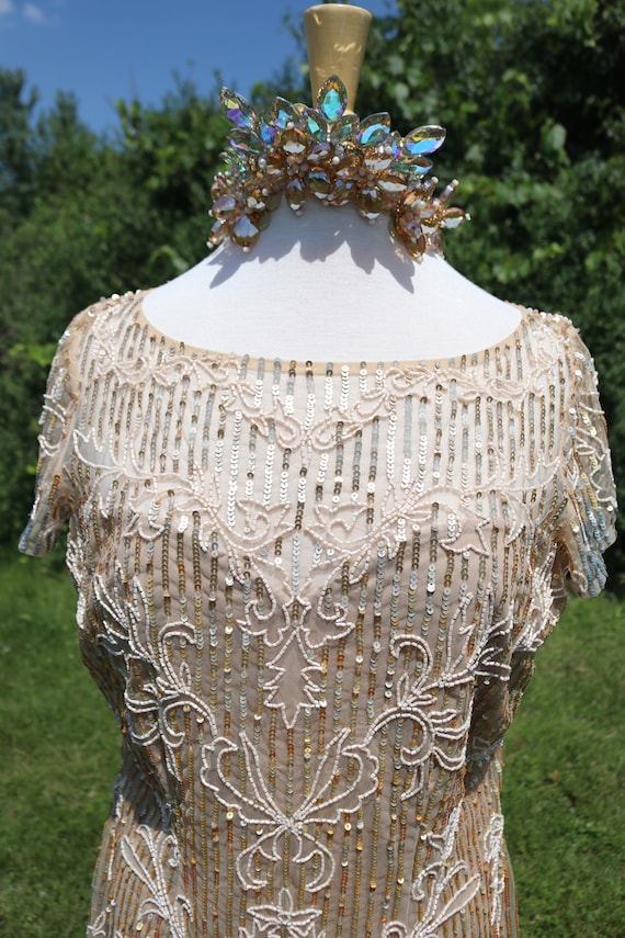 1920s 1930s style flapper beaded dress beaded Dow… - image 8