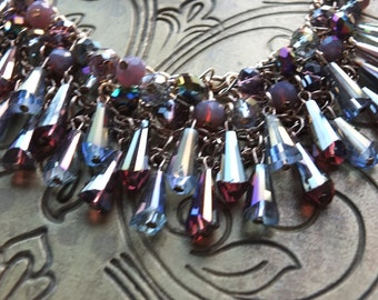 Purple lillac copper colored necklace beaded teardrops wedding jewelry