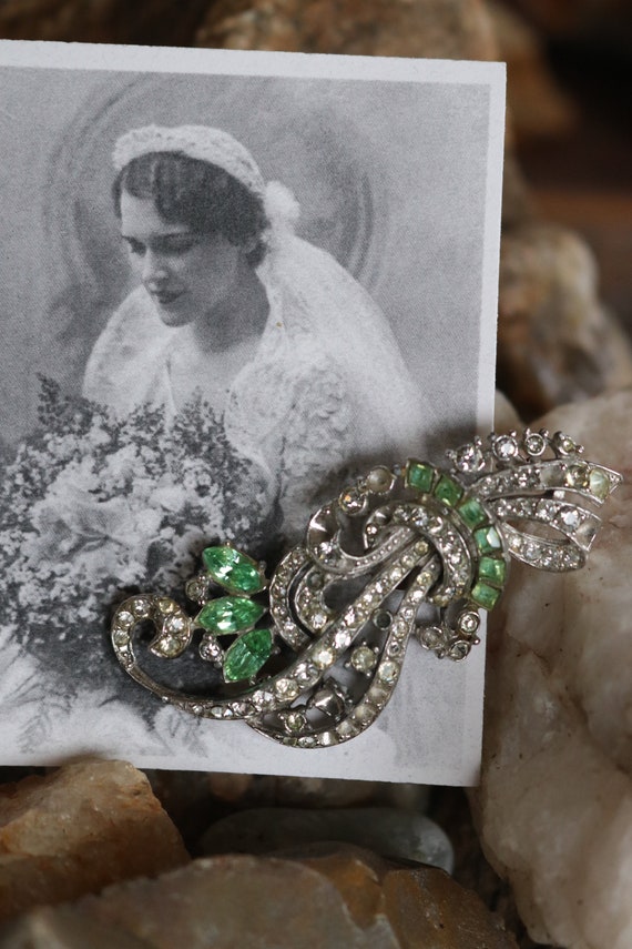 Antique Art deco rhinestone green Wedding dress b… - image 4