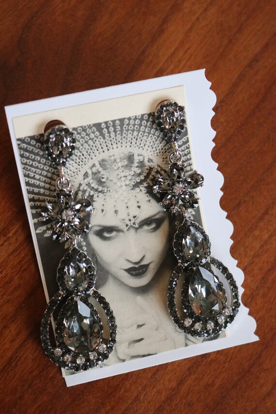 Wedding earrings rhinestone Charcoal grey/ black c