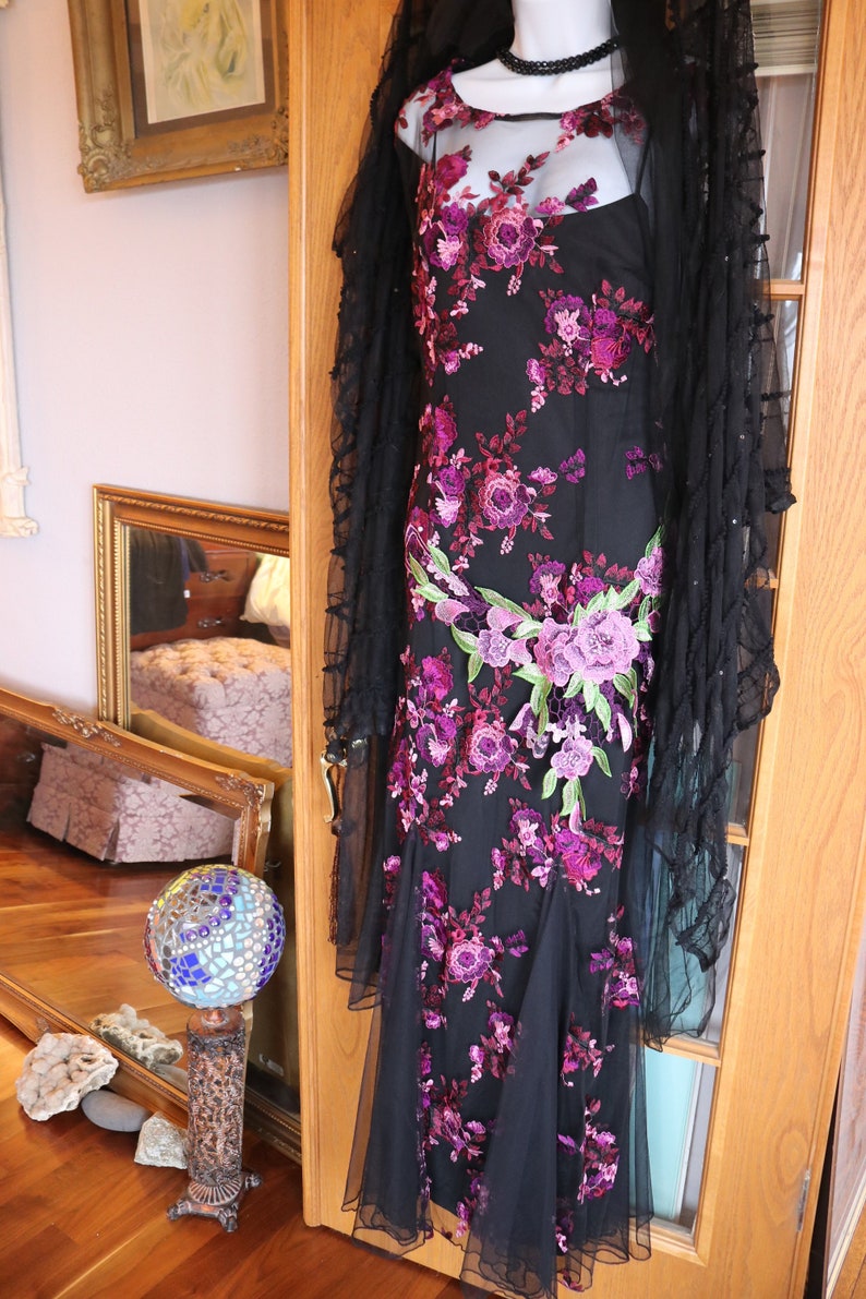 1920s Inspired Flapper Wedding Dress Black Pink Floral Gatsby - Etsy