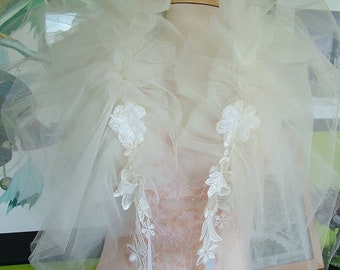 Wedding dress tulle lace appliqued stole shawl cape