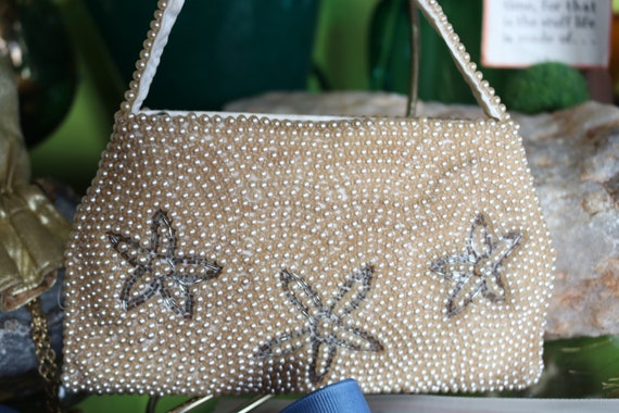 Ivory White Vintage Pearl Cocktail Wedding Bag Clutch Bag Vintage