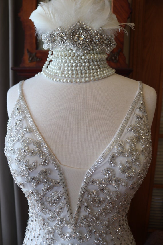 1920s styled Wedding heavy rich beaded pearl  rhi… - image 2