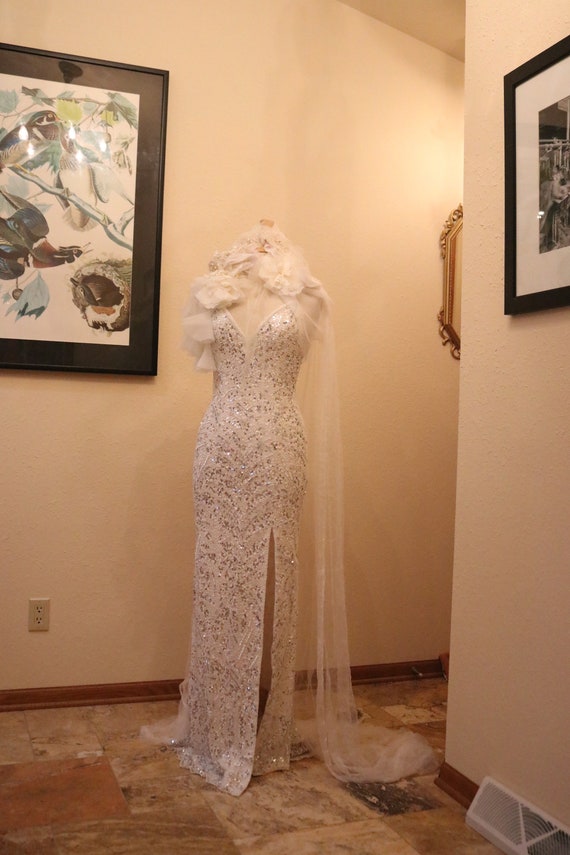 SALE Beaded wedding dress ivory art deco design ba