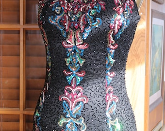 Multicolored Beaded Jeweled Halter Alternative wedding gown evening gown MOB dress WOW