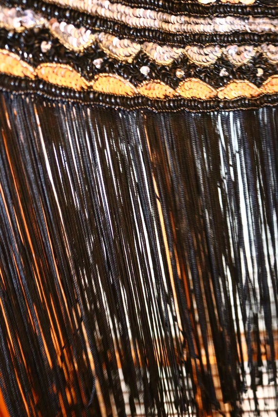 1920s style flapper FRINGE beaded dress black cop… - image 7