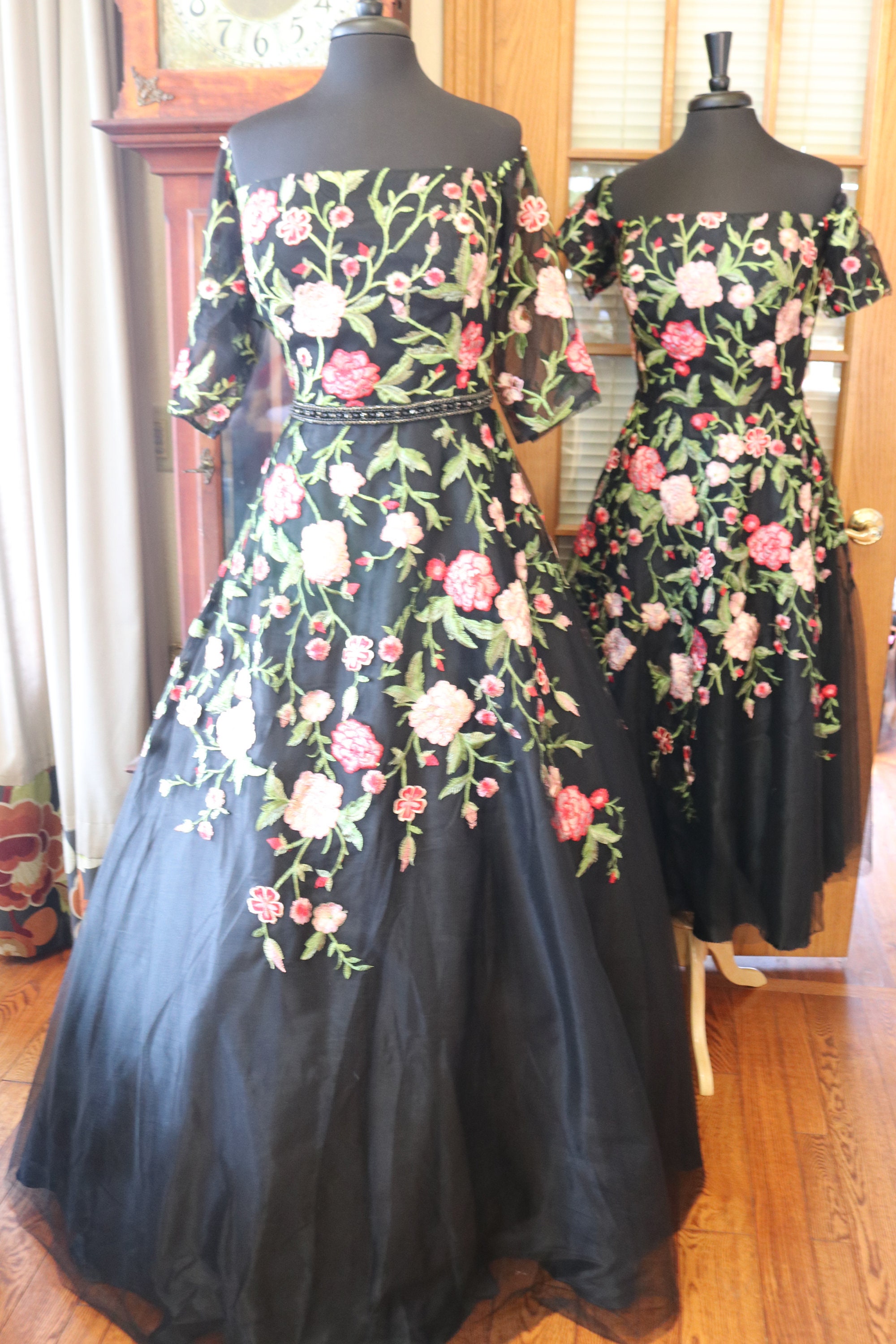 Black floral bridesmaid shop dresses