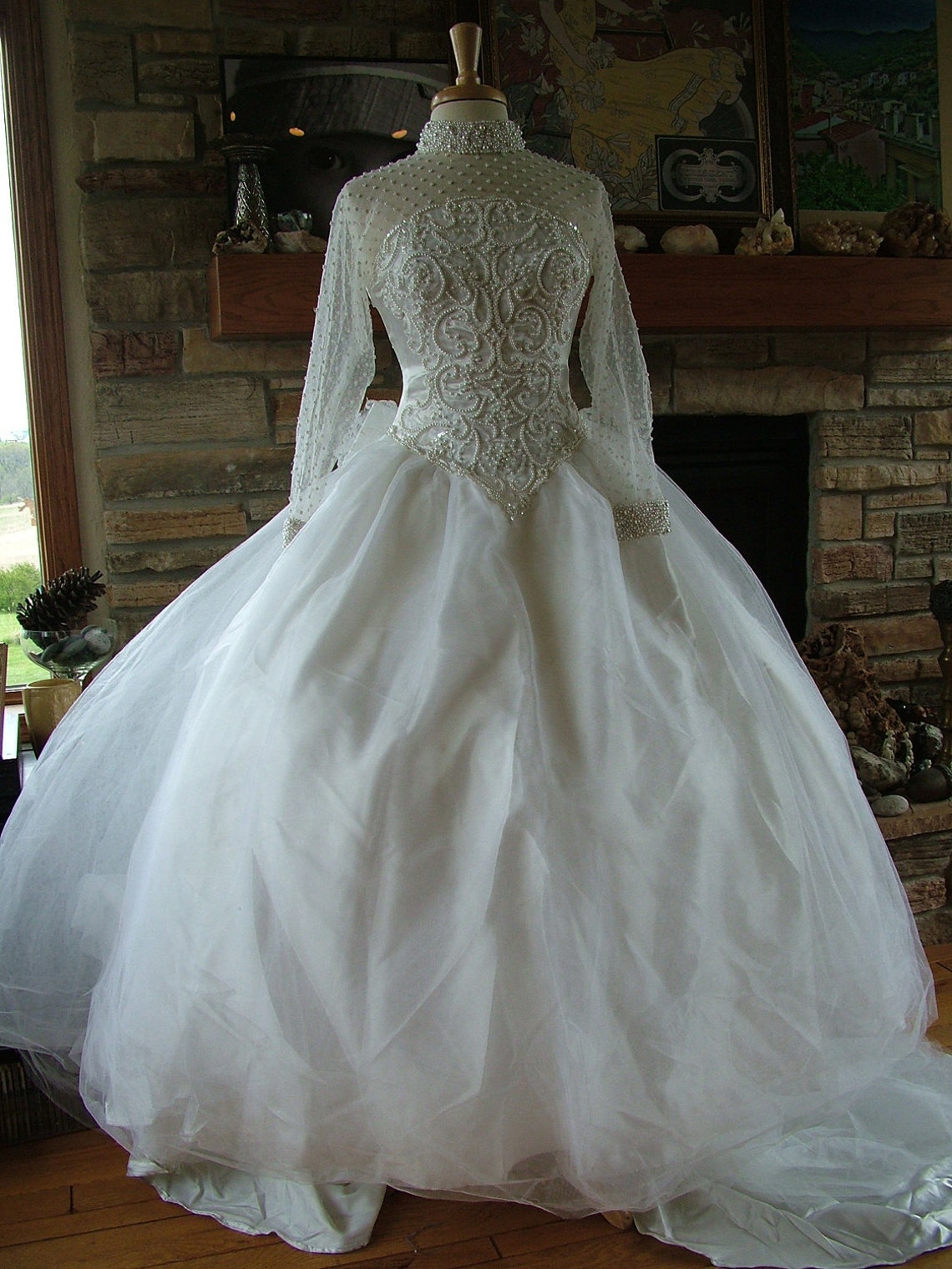 Wedding Dress Vintage Pearl Beaded Bridal Gown Ballgown Tulle - Etsy
