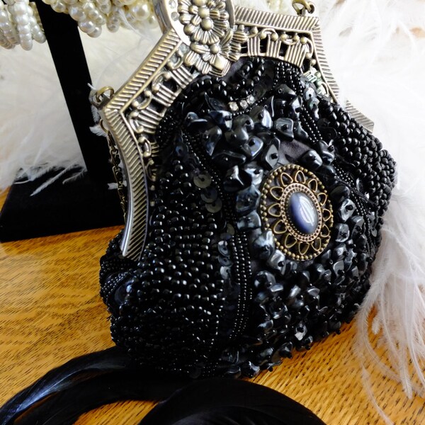 Vintage 1920s flapper inspired black beaded purse