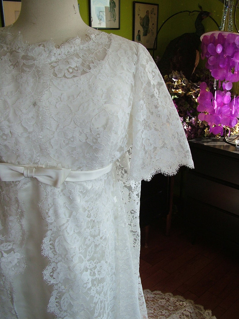 Wedding dress glorious 1960s lace wedding coat satin sheath gown empire wasitline bridal gown image 2