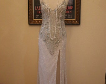 SALE Silver white silver beaded wedding dress bridal wedding dress flapper vintage